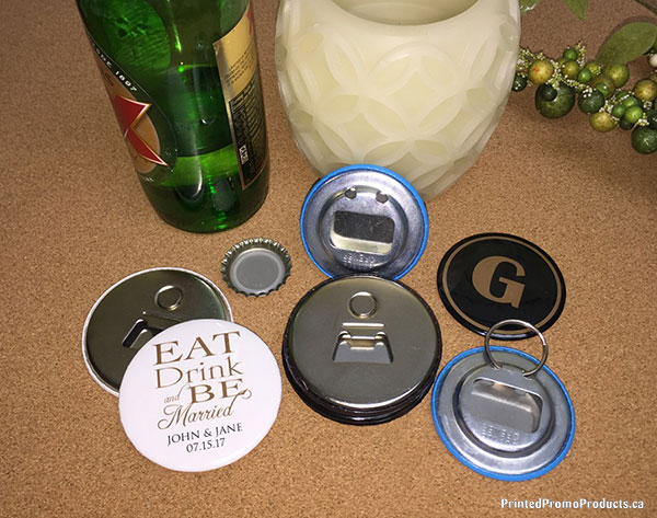 Custom bottle openers with magnetic and key ring options.